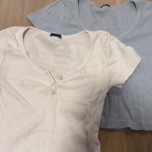 White and Light Blue Short Sleeve Tops